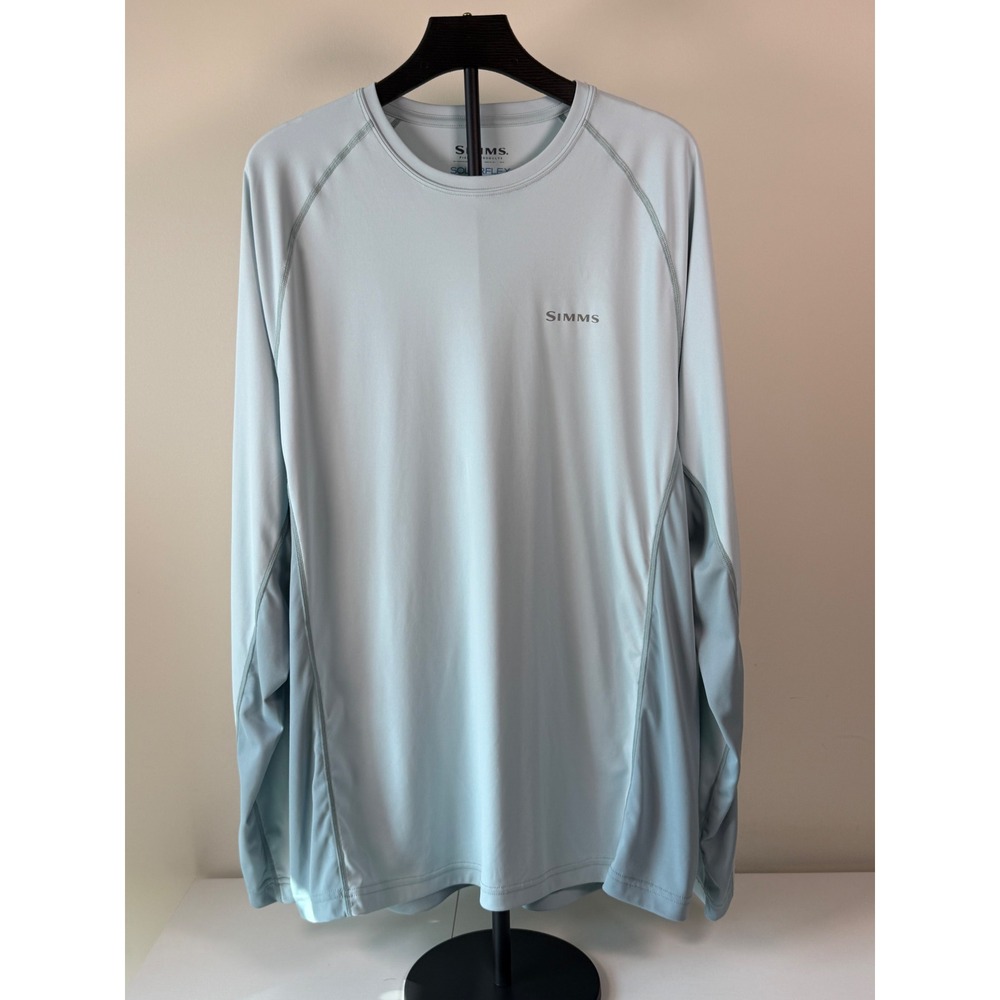 Simms Mens SolarFlex UPF 50 Long Sleeve Fishing Shirt Light Blue Grey Medium